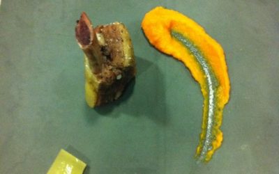 Costella de vedella cuita a baixa temperatura amb pastanaga i brou